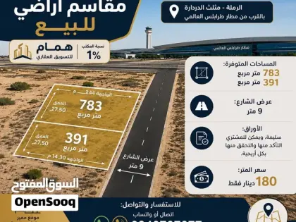 مقسم أراضي للبيع — طريق المطار الرملة (سعر المتر 180د)